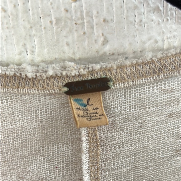 Free People Gray and Tan Cardigan with Crochet Trim Linen Cardigan sz L - Picture 2 of 8